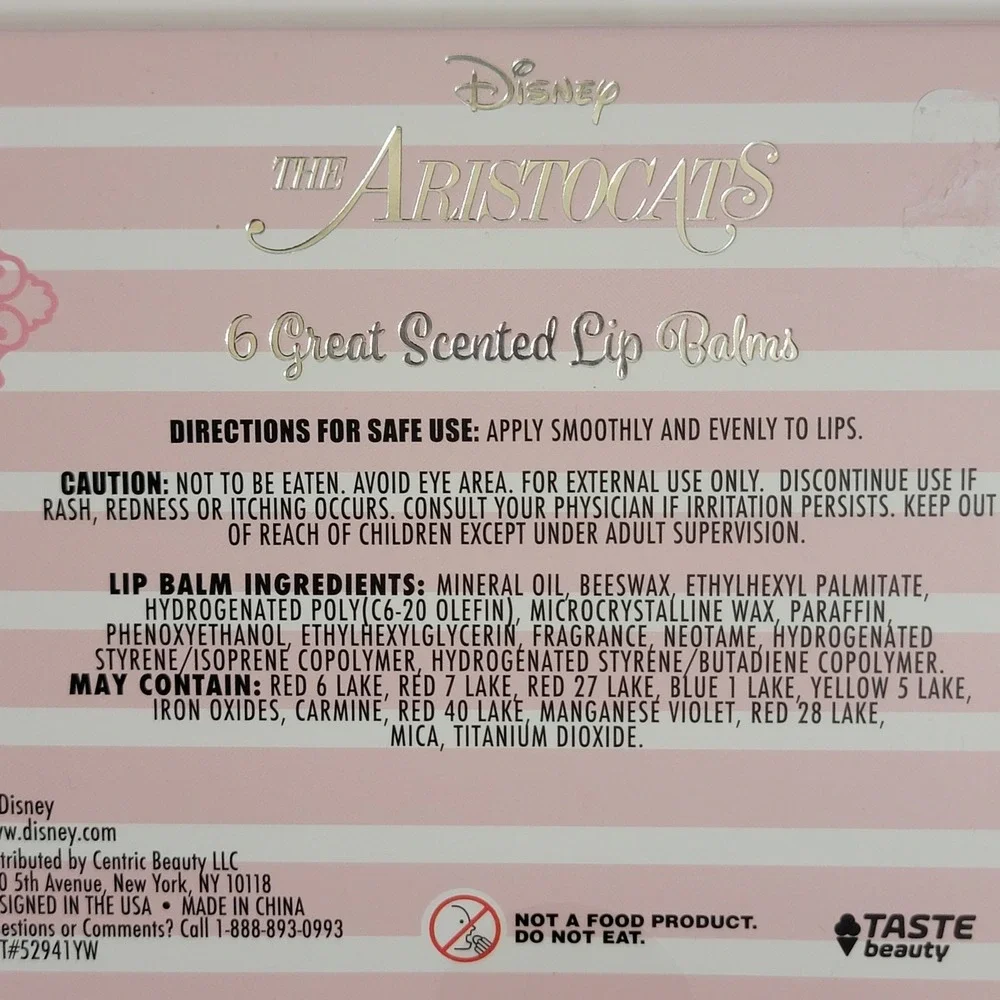 NIB Disney The Aristocats 6 Scented Lip‎ Balms Set Marie Duchess Marie Kitten